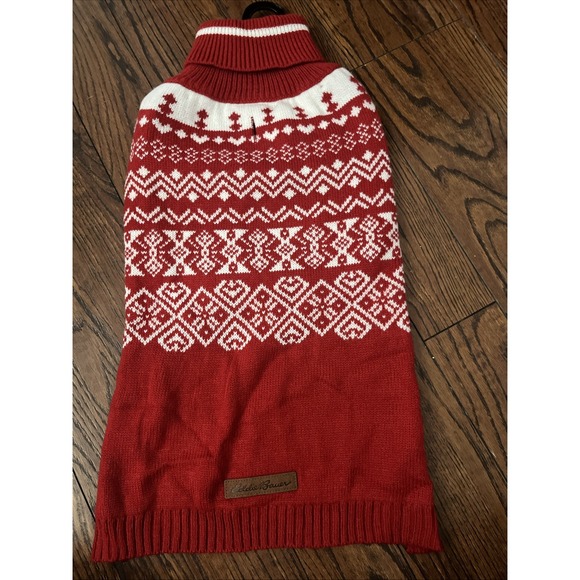 Eddie Bauer Pet‎ Apparel Red White Dog Sweater Size Large 35-65 lbs NWT - Picture 1 of 4